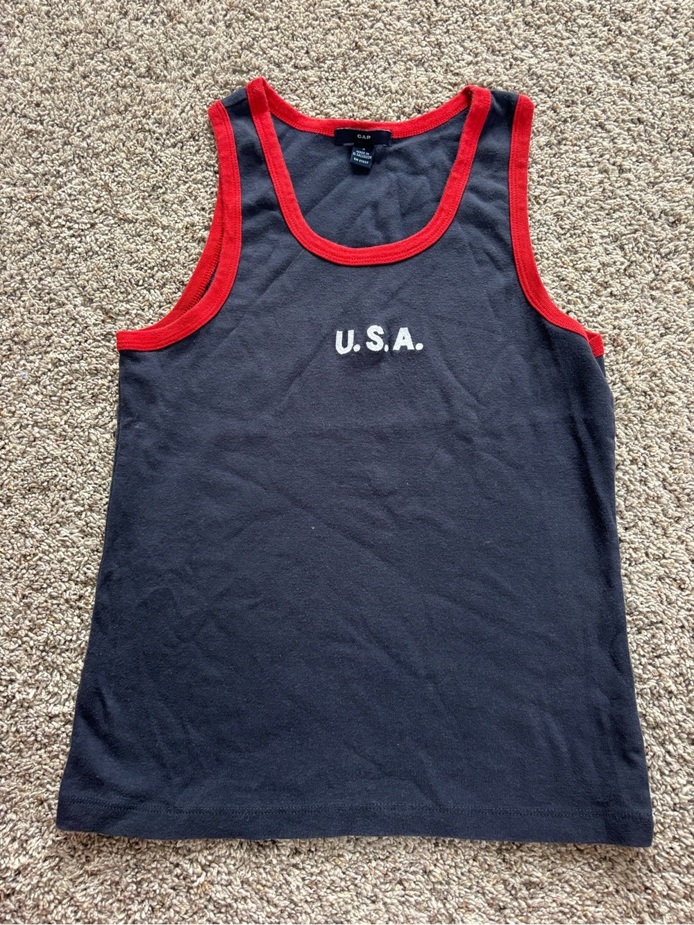 Women’s vintage GAP Navy Tank Top with Red Trim and USA Graphic